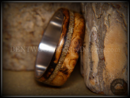 Bentwood Ring - "Live Smokey" Olivewood Ring on Stainless Steel Core with Live Oak Inlay handcrafted bentwood wooden rings wood wedding ring engagement