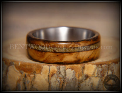 Bentwood Ring - "Live Smokey" Olivewood Ring on Stainless Steel Core with Live Oak Inlay handcrafted bentwood wooden rings wood wedding ring engagement