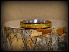 Bentwood Ring - "Inlaid Ole Smoky" Olive Wood Ring with Green Apple Turquoise Inlay on Surgical Steel handcrafted bentwood wooden rings wood wedding ring engagement