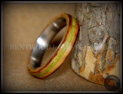 Bentwood Ring - "Inlaid Ole Smoky" Olive Wood Ring with Green Apple Turquoise Inlay on Surgical Steel handcrafted bentwood wooden rings wood wedding ring engagement