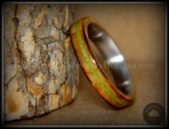 Bentwood Ring - "Inlaid Ole Smoky" Olive Wood Ring with Green Apple Turquoise Inlay on Surgical Steel handcrafted bentwood wooden rings wood wedding ring engagement