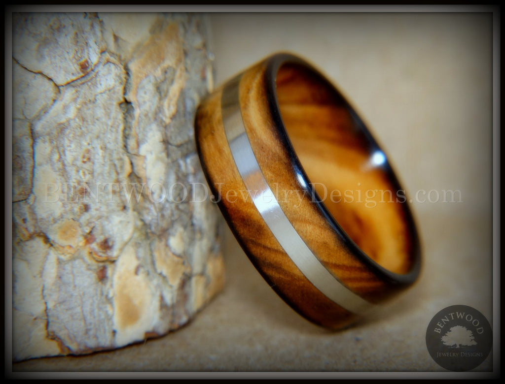 Bentwood Ring - "Ole Smoky Silver" Olive Wood Ring Silver Inlay handcrafted bentwood wooden rings wood wedding ring engagement