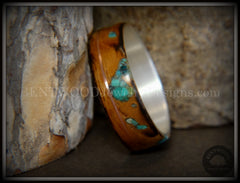 Bentwood Ring - "Random Smoky" Olivewood Silver Core with Copper and Turquoise Inlays handcrafted bentwood wooden rings wood wedding ring engagement