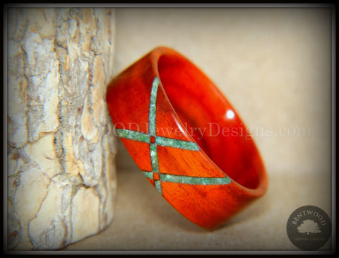 Bentwood Ring - "Routes" African Padauk Wood Ring with Verdite Inlay