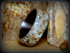 Bentwood Ring - "Abalone" Paua Abolone Shell on Surgical Grade "Onyx Black" Stainless Steel Comfort Fit Core handcrafted bentwood wooden rings wood wedding ring engagement