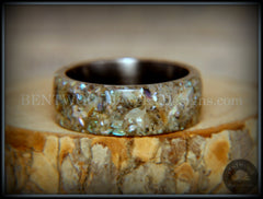Bentwood Ring - "Abalone" Paua Abolone Shell on Surgical Grade "Onyx Black" Stainless Steel Comfort Fit Core handcrafted bentwood wooden rings wood wedding ring engagement