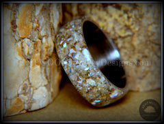 Bentwood Ring - "Abalone" Paua Abolone Shell on Surgical Grade "Onyx Black" Stainless Steel Comfort Fit Core handcrafted bentwood wooden rings wood wedding ring engagement