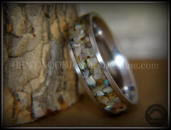Bentwood Ring - "Paua" Shell on Surgical Grade Stainless Steel Comfort Fit Metal Core handcrafted bentwood wooden rings wood wedding ring engagement