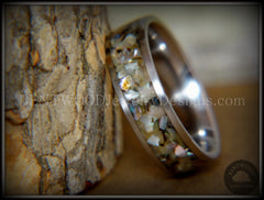 Bentwood Ring - "Paua" Shell on Surgical Grade Stainless Steel Comfort Fit Metal Core handcrafted bentwood wooden rings wood wedding ring engagement