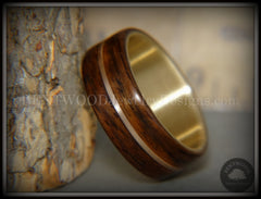 Bentwood Ring - "Golden Gate Acoustic" Rosewood Wood Ring Bronze Acoustic Guitar String Inlay on 14k Solid Yellow Gold Core handcrafted bentwood wooden rings wood wedding ring engagement