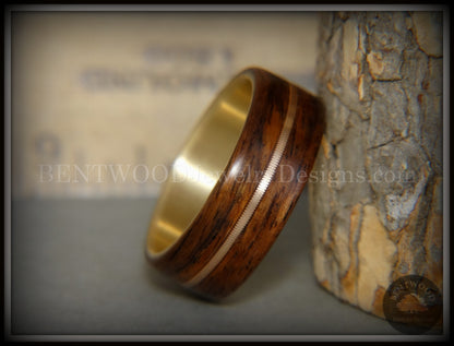 Bentwood Ring - "Golden Gate Acoustic" Rosewood Wood Ring Bronze Acoustic Guitar String Inlay on 14k Solid Yellow Gold Core handcrafted bentwood wooden rings wood wedding ring engagement