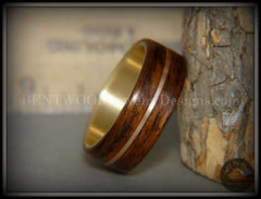 Bentwood Ring - "Golden Gate Acoustic" Rosewood Wood Ring Bronze Acoustic Guitar String Inlay on 14k Solid Yellow Gold Core handcrafted bentwood wooden rings wood wedding ring engagement