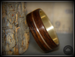 Bentwood Ring - "Golden Gate Acoustic" Rosewood Wood Ring Bronze Acoustic Guitar String Inlay on 14k Solid Yellow Gold Core handcrafted bentwood wooden rings wood wedding ring engagement