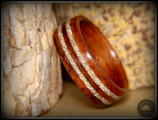 Bentwood Ring - S. American Rosewood Wooden Ring with Double German Silver Glass Inlay handcrafted bentwood wooden rings wood wedding ring engagement