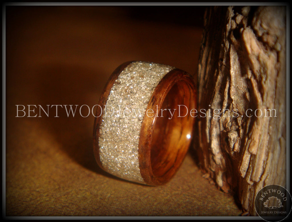 Bentwood Ring - Rosewood Ring with Pulverized Silver Glass Inlay handcrafted bentwood wooden rings wood wedding ring engagement
