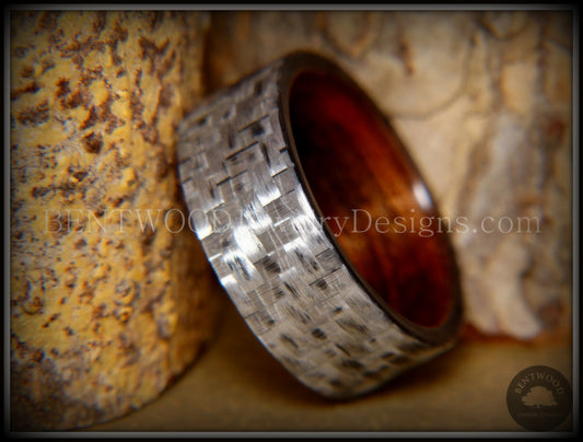Bentwood Ring - "Silver Twill" Carbon Fiber on Rosewood Wood Comfort Fit Core handcrafted bentwood wooden rings wood wedding ring engagement