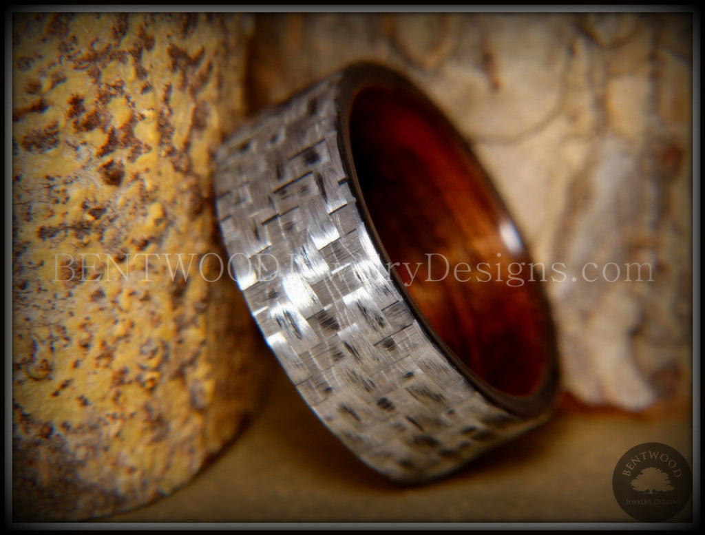 Bentwood Ring - "Silver Twill" Carbon Fiber on Rosewood Wood Comfort Fit Core handcrafted bentwood wooden rings wood wedding ring engagement