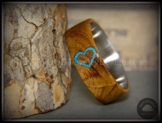 Bentwood Ring - "The Heart" Light Mahogany Sleeping Beauty Turquoise Inlay handcrafted bentwood wooden rings wood wedding ring engagement