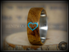 Bentwood Ring - "The Heart" Light Mahogany Sleeping Beauty Turquoise Inlay handcrafted bentwood wooden rings wood wedding ring engagement