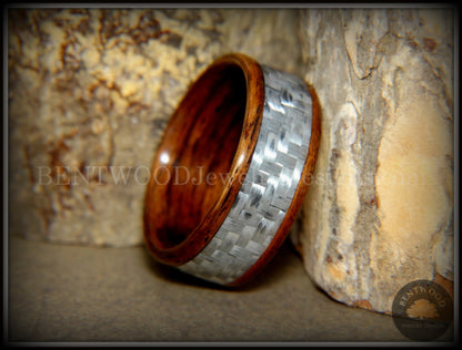 Bentwood Ring - "Silver Twill" Centered Edge Carbon Fiber Rosewood Wood Ring handcrafted bentwood wooden rings wood wedding ring engagement
