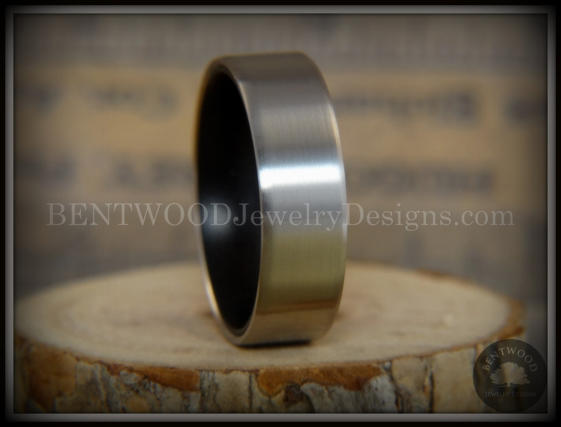 Bentwood Ring - Gaboon Ebony Core Ring and Surgical Grade Hypo-Allergenic Stainless Steel Exterior handcrafted bentwood wooden rings wood wedding ring engagement