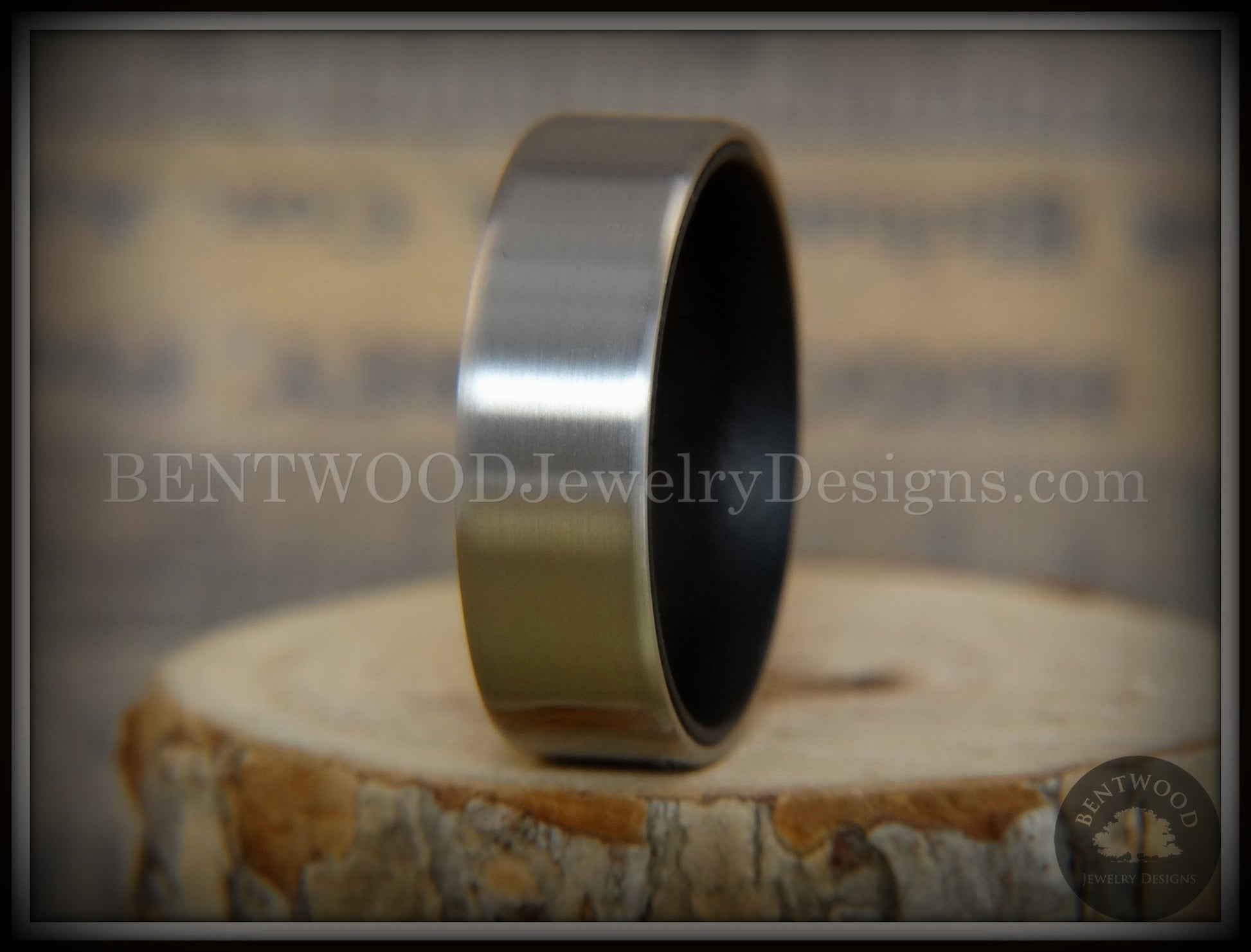 Bentwood Ring - Gaboon Ebony Core Ring and Surgical Grade Hypo-Allergenic Stainless Steel Exterior handcrafted bentwood wooden rings wood wedding ring engagement