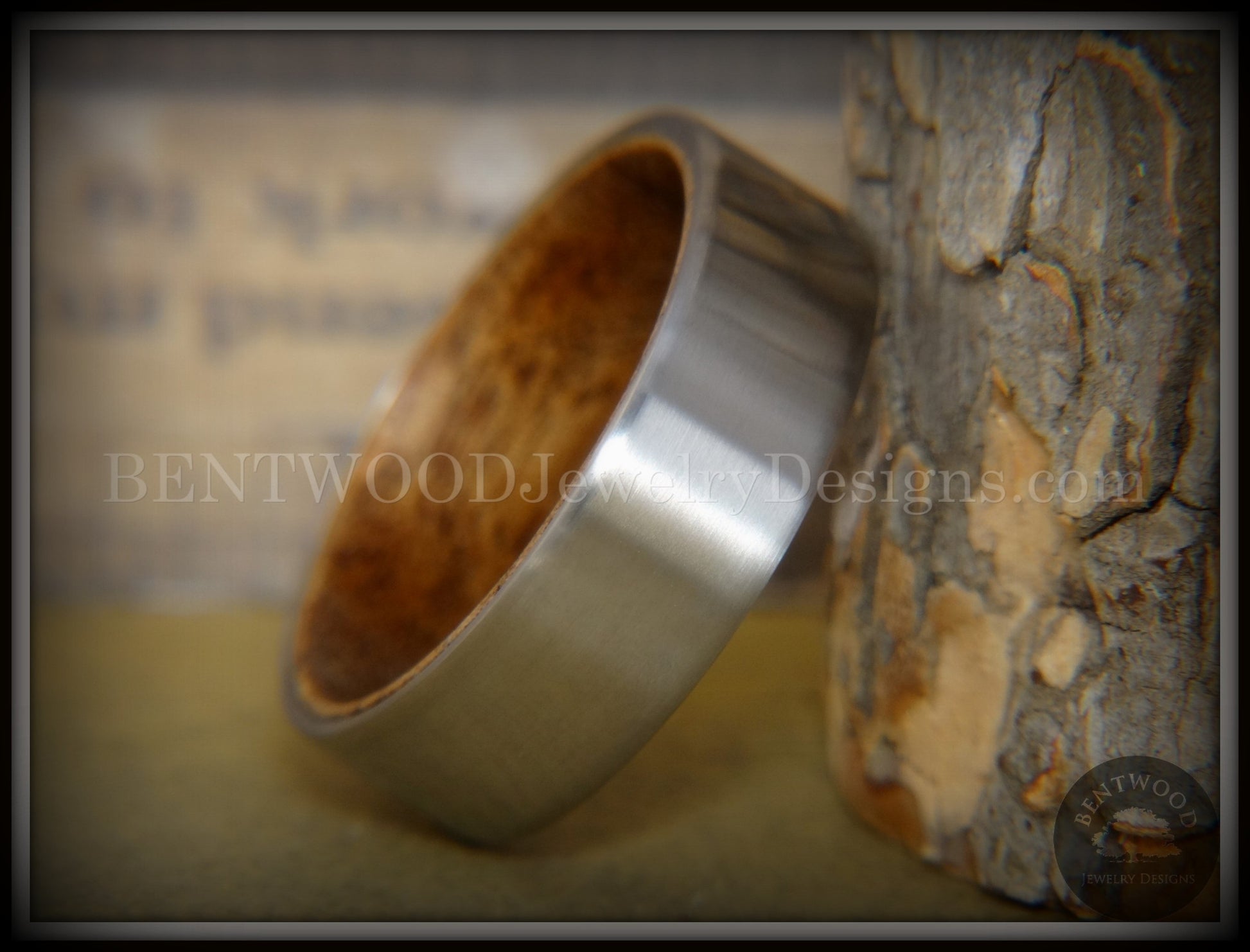 Bentwood Ring Koa Core Ring and Surgical Grade Hypo-Allergenic Stainless Steel Exterior handcrafted bentwood wooden rings wood wedding ring engagement