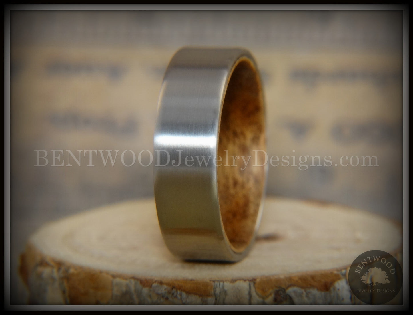Bentwood Ring Koa Core Ring and Surgical Grade Hypo-Allergenic Stainless Steel Exterior handcrafted bentwood wooden rings wood wedding ring engagement