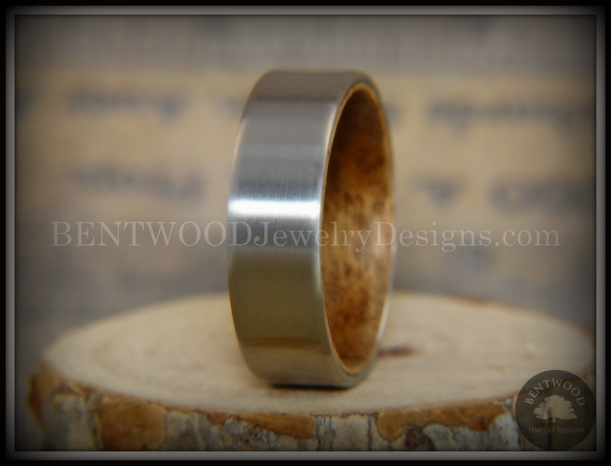 Bentwood Ring Koa Core Ring and Surgical Grade Hypo-Allergenic Stainless Steel Exterior handcrafted bentwood wooden rings wood wedding ring engagement