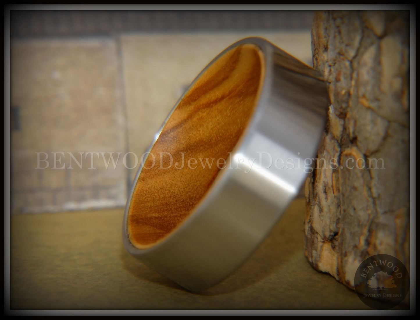 Bentwood Ring - Olivewood Core Ring and Surgical Grade Hypo-Allergenic Stainless Steel Exterior handcrafted bentwood wooden rings wood wedding ring engagement