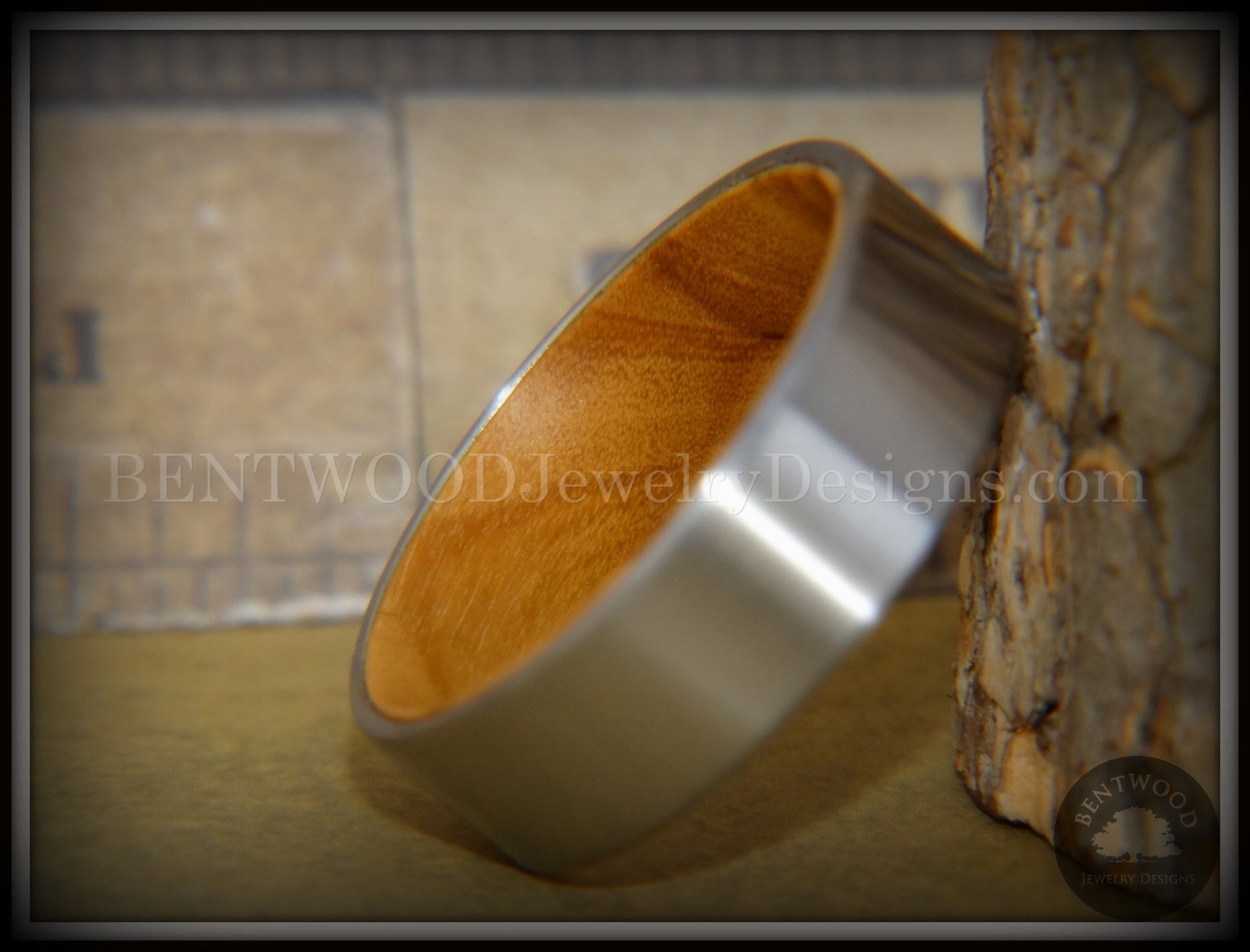 Bentwood Ring - Olivewood Core Ring and Surgical Grade Hypo-Allergenic Stainless Steel Exterior handcrafted bentwood wooden rings wood wedding ring engagement