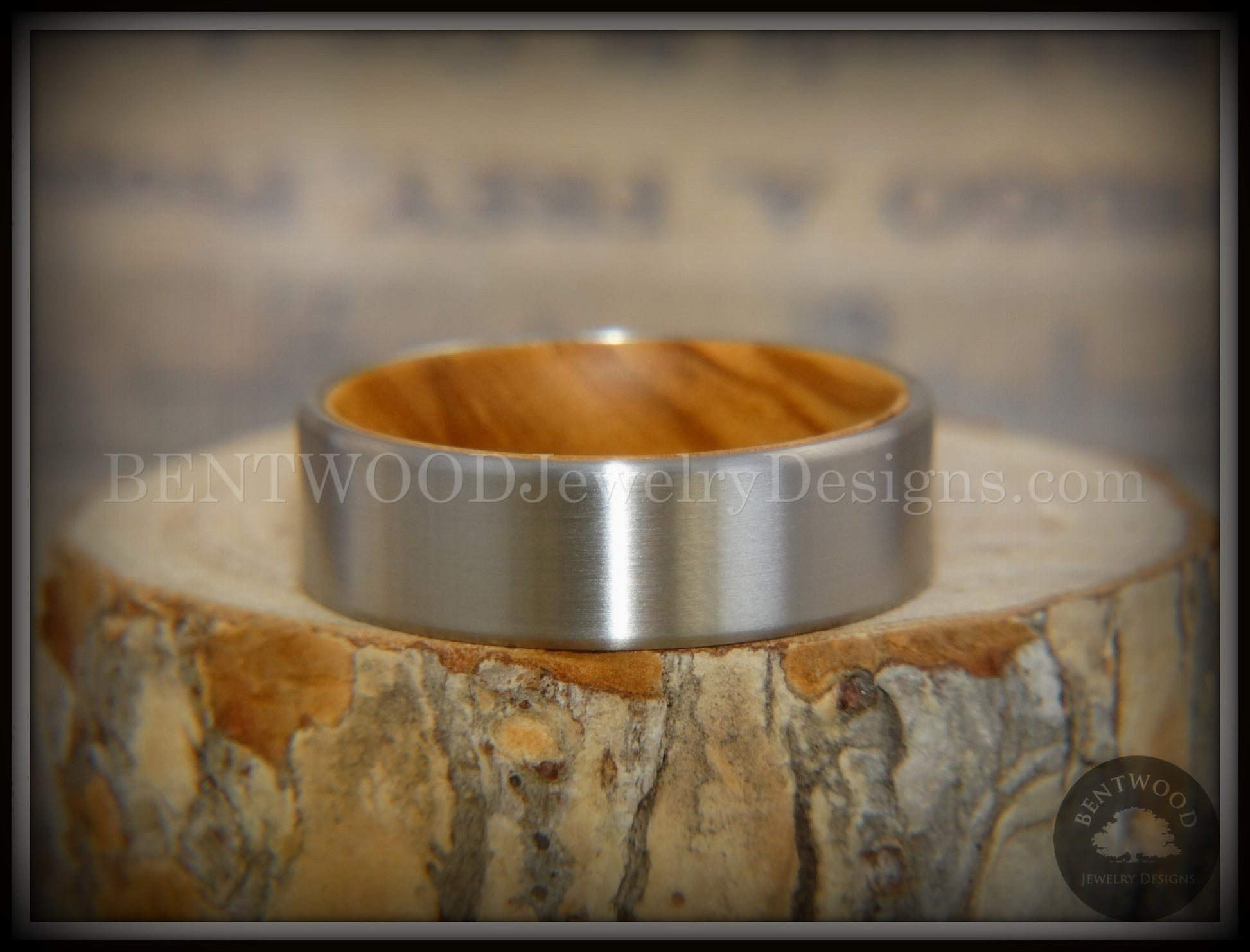 Bentwood Ring - Olivewood Core Ring and Surgical Grade Hypo-Allergenic Stainless Steel Exterior handcrafted bentwood wooden rings wood wedding ring engagement