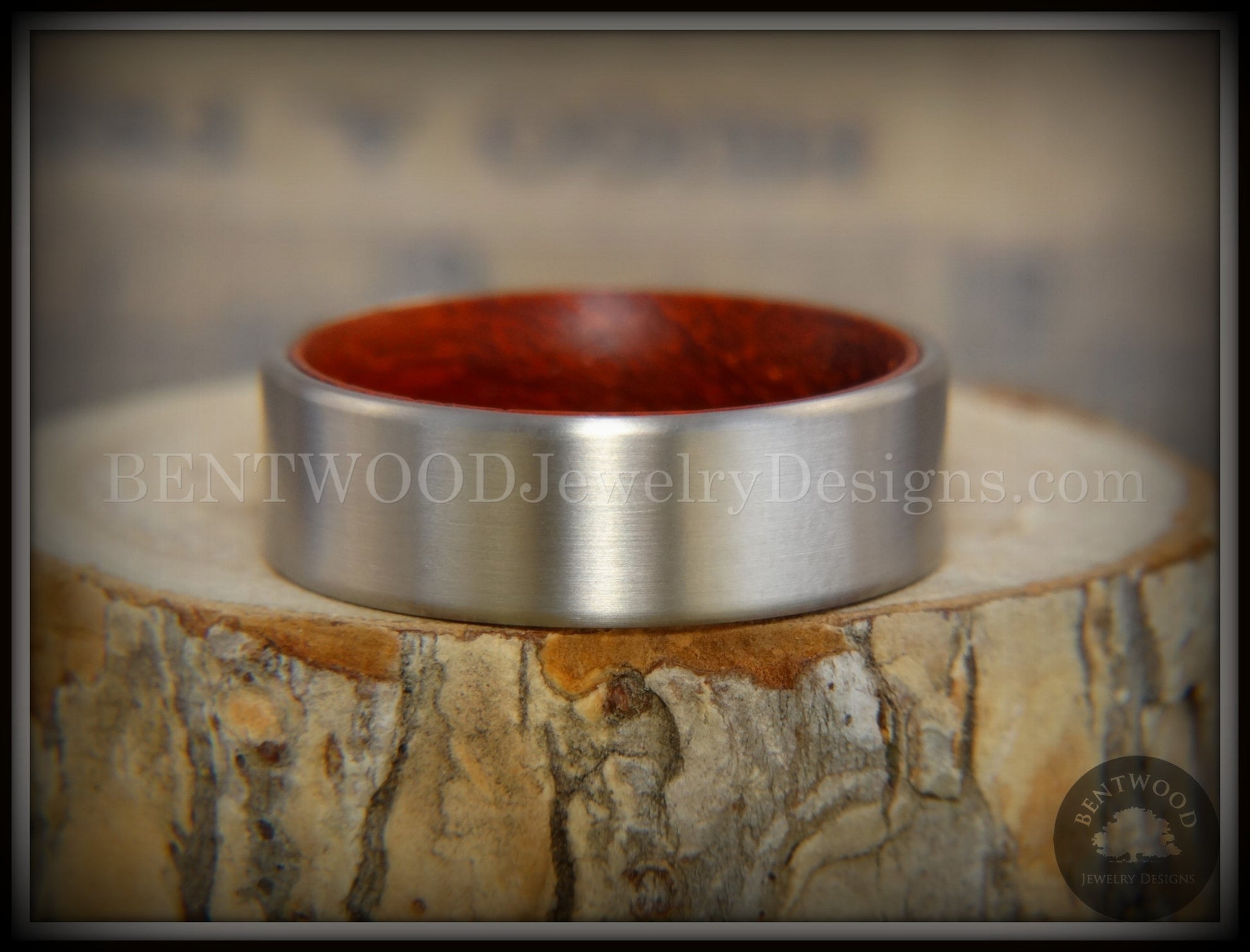 Bentwood Ring - Padauk Core Ring and Surgical Grade Hypo-Allergenic Stainless Steel Exterior handcrafted bentwood wooden rings wood wedding ring engagement