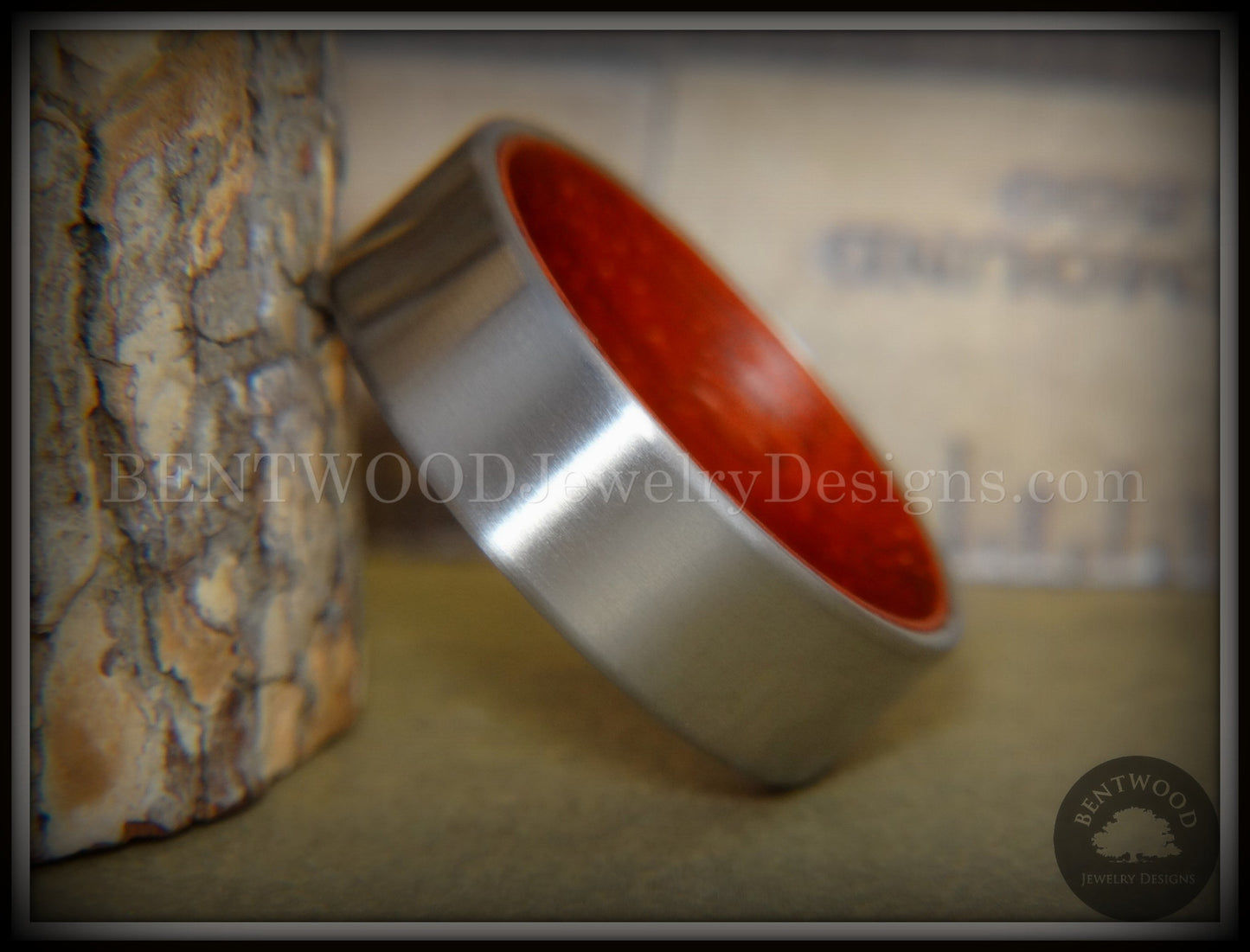 Bentwood Ring - Padauk Core Ring and Surgical Grade Hypo-Allergenic Stainless Steel Exterior handcrafted bentwood wooden rings wood wedding ring engagement