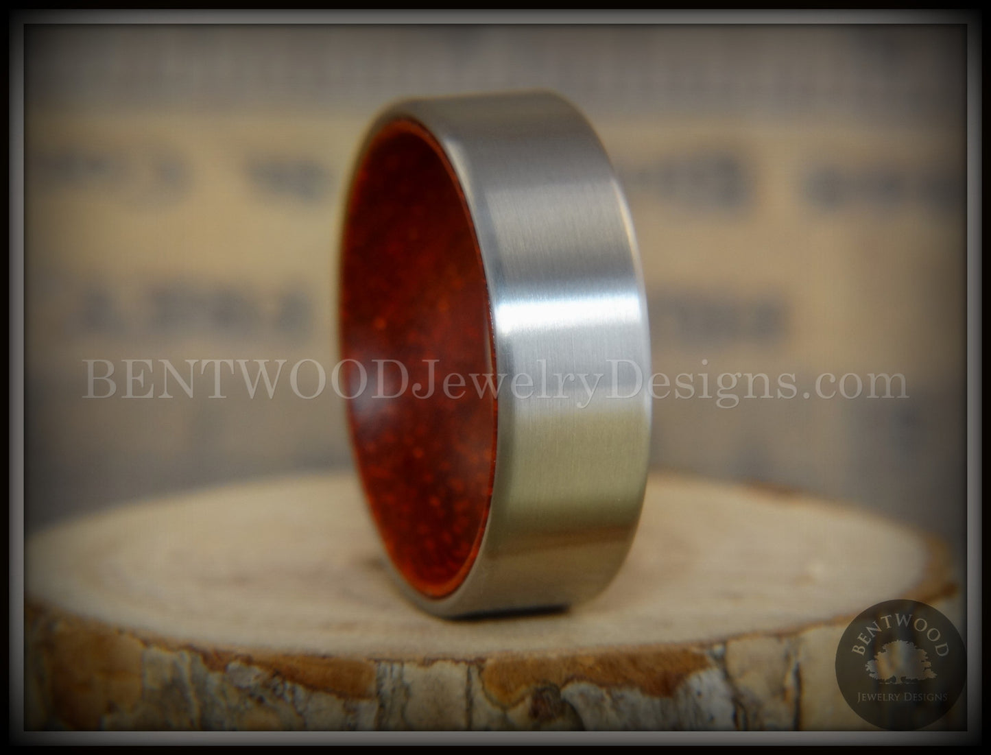 Bentwood Ring - Padauk Core Ring and Surgical Grade Hypo-Allergenic Stainless Steel Exterior handcrafted bentwood wooden rings wood wedding ring engagement