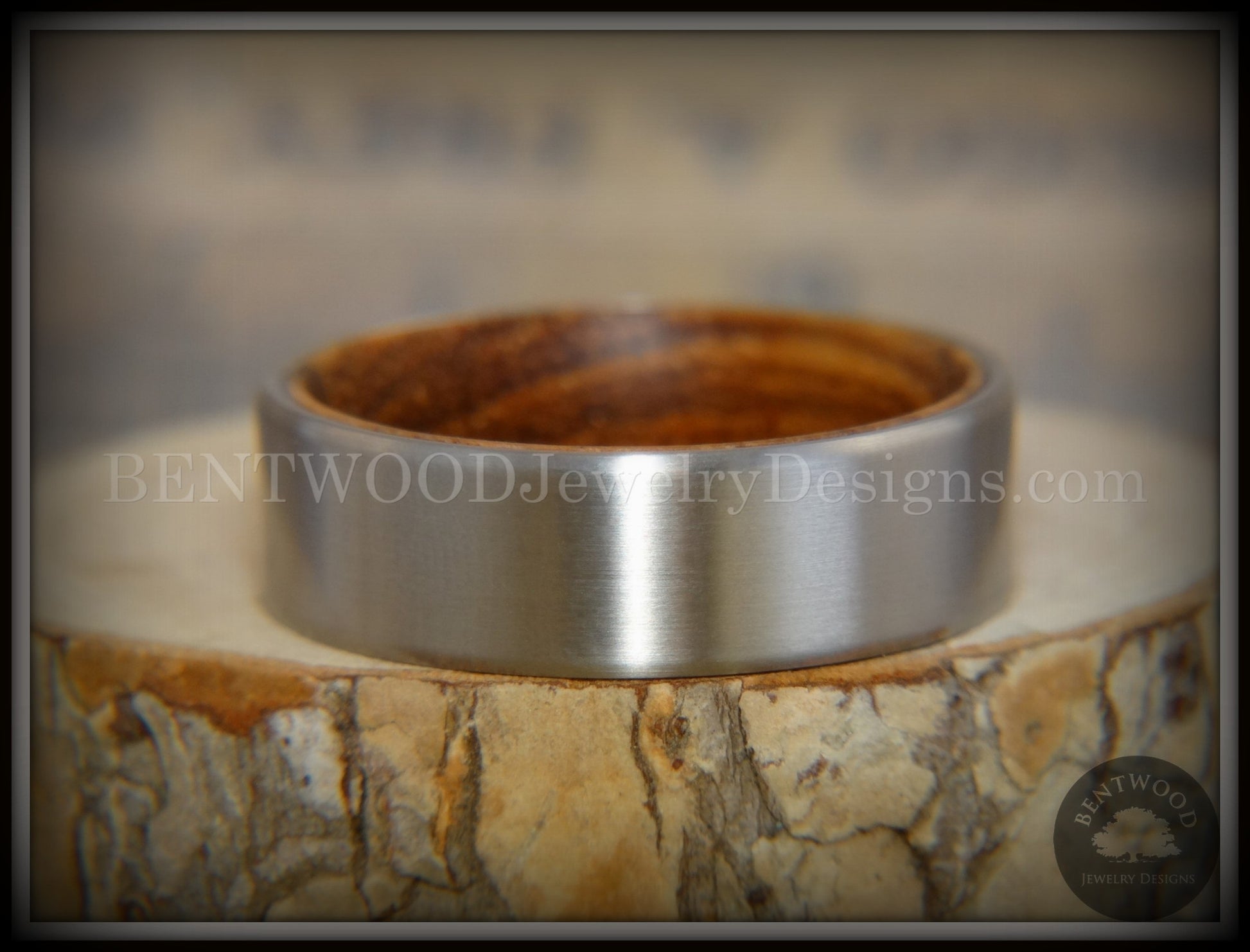 Bentwood Zebrawood Core Ring and Surgical Grade Hypo-Allergenic Stainless Steel Exterior handcrafted bentwood wooden rings wood wedding ring engagement