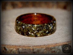 Bentwood Ring - Santos Rosewood Wood Ring with Hawaiian Papakolea Olivine Beach Sand Inlay handcrafted bentwood wooden rings wood wedding ring engagement