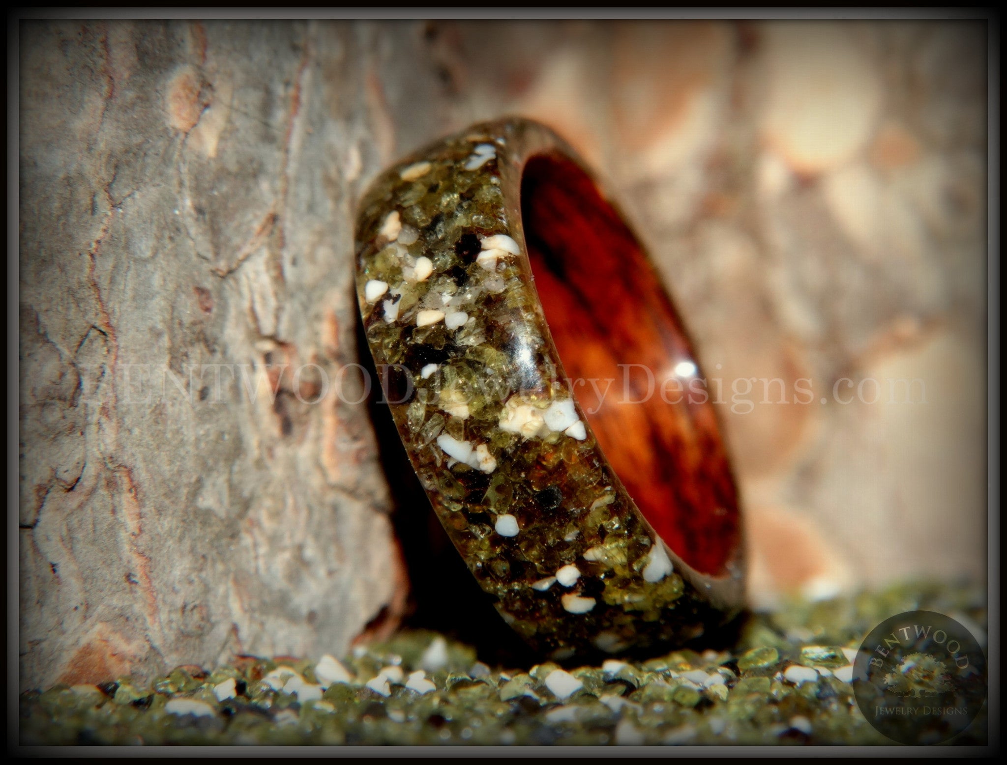 Bentwood Wood Rings, Rosewood Wooden Ring, Hawaiian Olivine Beach Sand ...
