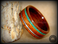 Bentwood Ring - Santos Rosewood Ring Malachite and Guitar String Inlay handcrafted bentwood wooden rings wood wedding ring engagement