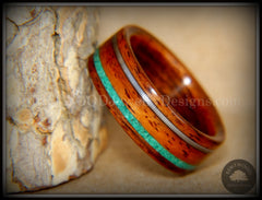 Bentwood Ring - Santos Rosewood Ring Malachite and Guitar String Inlay handcrafted bentwood wooden rings wood wedding ring engagement