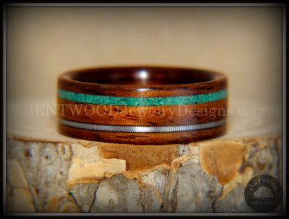 Bentwood Ring - Santos Rosewood Ring Malachite and Guitar String Inlay handcrafted bentwood wooden rings wood wedding ring engagement