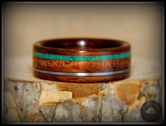 Bentwood Ring - Santos Rosewood Ring Malachite and Guitar String Inlay handcrafted bentwood wooden rings wood wedding ring engagement