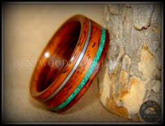 Bentwood Ring - Santos Rosewood Ring Malachite and Guitar String Inlay handcrafted bentwood wooden rings wood wedding ring engagement