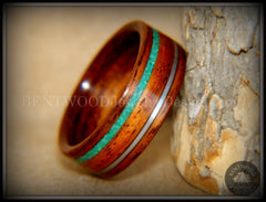 Bentwood Ring - Santos Rosewood Ring Malachite and Guitar String Inlay handcrafted bentwood wooden rings wood wedding ring engagement