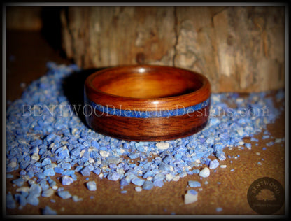 Bentwood Ring - Santos Rosewood Wooden Ring with Offset Blue Lapis Inlay handcrafted bentwood wooden rings wood wedding ring engagement