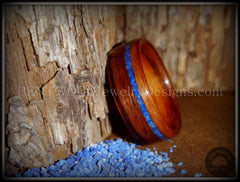 Bentwood Ring - Santos Rosewood Wooden Ring with Offset Blue Lapis Inlay handcrafted bentwood wooden rings wood wedding ring engagement