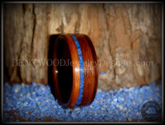 Bentwood Ring - Santos Rosewood Wooden Ring with Offset Blue Lapis Inlay handcrafted bentwood wooden rings wood wedding ring engagement