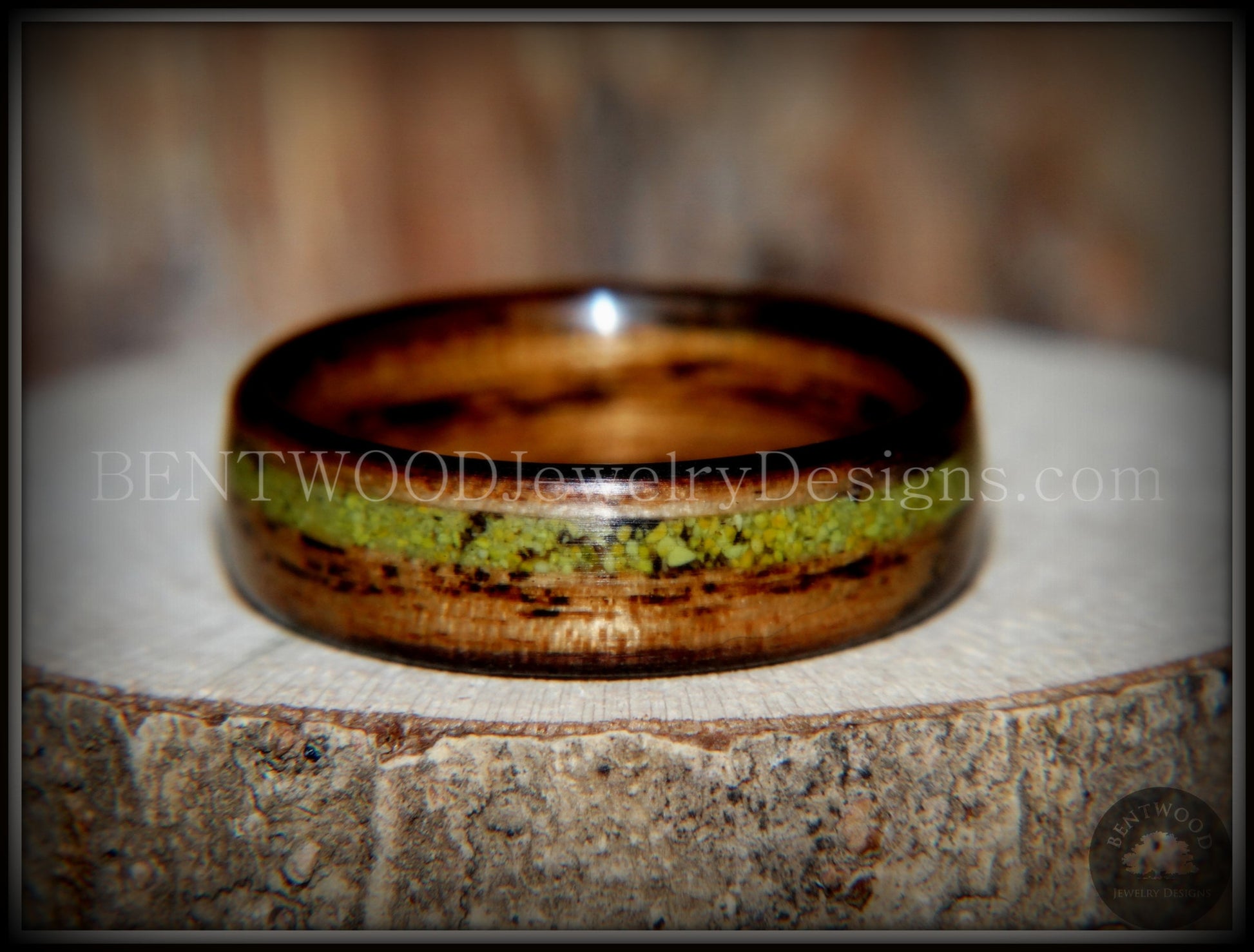 Bentwood Ring - "Inlaid Ole Smoky" Olive Wood Ring with Green Apple Turquoise Inlay handcrafted bentwood wooden rings wood wedding ring engagement