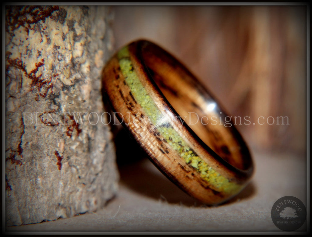 Bentwood Rings - Bethlehem Olivewood Wood Ring Set Silver Glass Inlays -  Bentwood Jewelry Designs - Custom Handcrafted Bentwood Wood Rings