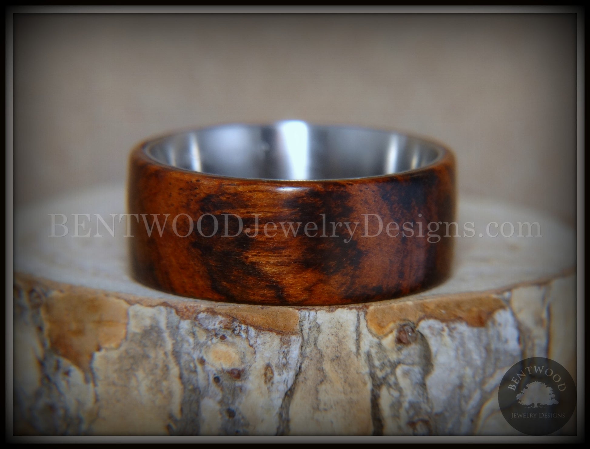 Bentwood Ring - "Snake-Skin" Snake Wood Ring on Titanium Steel Comfort Fit Metal Core     ***  Limited Supply  *** handcrafted bentwood wooden rings wood wedding ring engagement